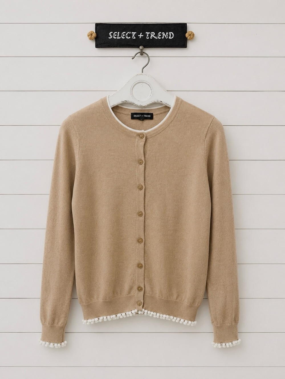 SELECT + TREND Cardigan L – Beige with Pearl Buttons
